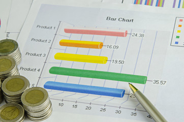 stack of money coins on graph , business concept
