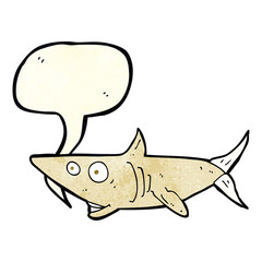 cartoon happy shark with speech bubble