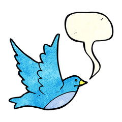 cartoon flying bird with speech bubble