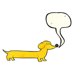 cartoon dachshund with speech bubble