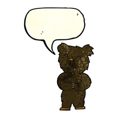 cartoon happy little black bear with speech bubble