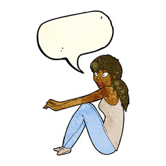 cartoon happy woman sitting with speech bubble