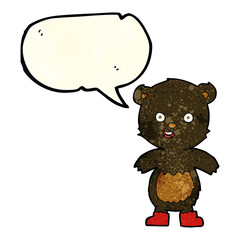 cartoon happy teddy bear in boots with speech bubble