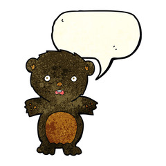 frightened black bear cartoon with speech bubble