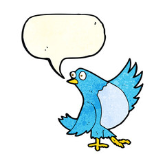 cartoon dancing bluebird with speech bubble