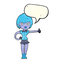 cartoon vampire girl giving thumbs up sign with speech bubble