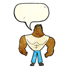 cartoon body builder with speech bubble