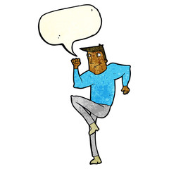 cartoon man jogging on spot with speech bubble