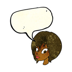 cartoon pretty female face pouting with speech bubble