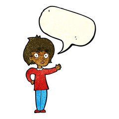 cartoon happy woman with speech bubble