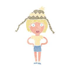 cartoon woman wearing winter hat