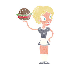 cartoon waitress with burger