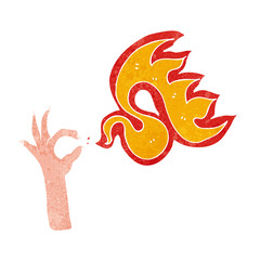cartoon hand and fire symbol
