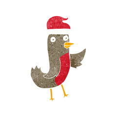 cartoon christmas robin wearing hat