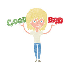 cartoon woman weighing up options