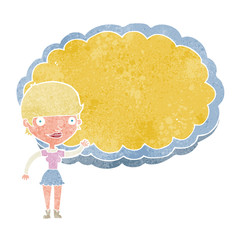 cartoon woman with space text cloud