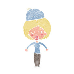 cartoon woman wearing winter hat