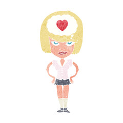 cartoon woman thining about love