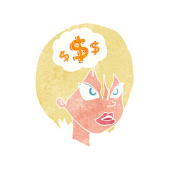 cartoon woman thinking about money