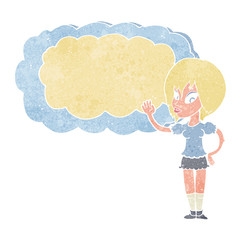 cartoon woman with cloud text space