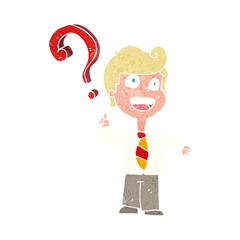 cartoon school boy asking question