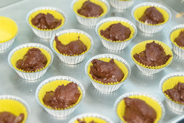 preparation of chocolate muffins before baking