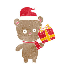 cartoon christmas teddy bear with present