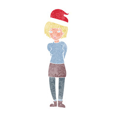 cartoon woman wearing christmas hat