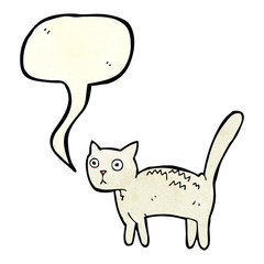 cartoon frightened cat with speech bubble