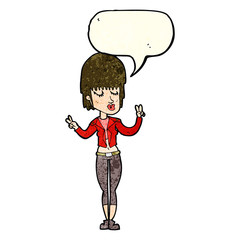 cartoon cool girl with speech bubble