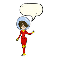 cartoon space woman with speech bubble