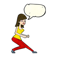 cartoon crazy dancing girl with speech bubble