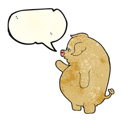 cartoon fat pig with speech bubble