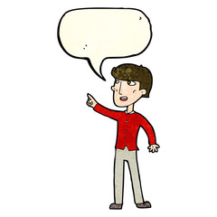 cartoon man pointing with speech bubble