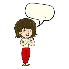 cartoon shocked woman with speech bubble