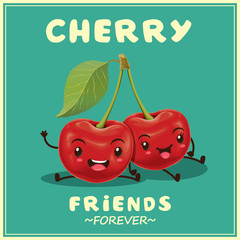 Vintage vector cherry cartoon character illustration