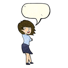 cartoon happy woman with speech bubble
