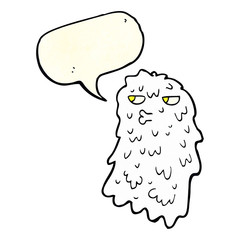 cartoon gross ghost with speech bubble