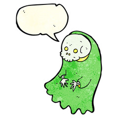 cartoon spooky ghoul with speech bubble