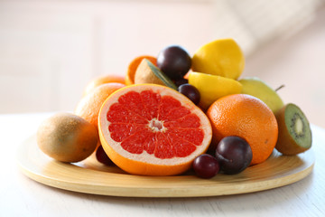Fresh fruits on table, close up