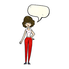 cartoon pretty woman with speech bubble