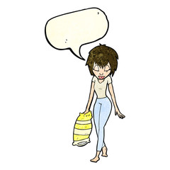 cartoon woman going to bed with speech bubble