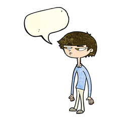 cartoon suspicious boy with speech bubble