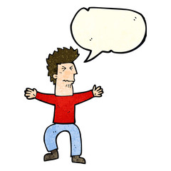 cartoon stressed out man with speech bubble