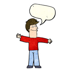 cartoon happy man with speech bubble