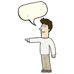 cartoon man pointing with speech bubble