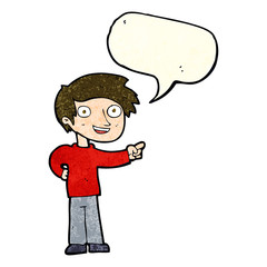 cartoon man pointing with speech bubble