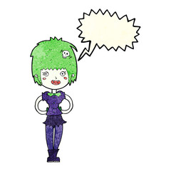 cartoon happy vampire girl with speech bubble