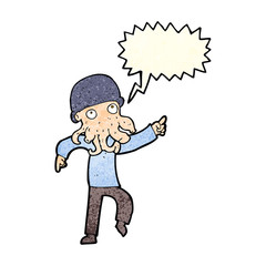 cartoon alien man dancing with speech bubble