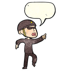 cartoon man in bike helmet pointing with speech bubble